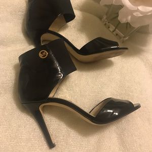 Michael Kors Open Toe Black Patent Stilettos